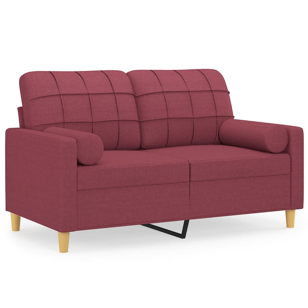 Ralvento - 2-sits soffa med prydnadskuddar vinröd 120 cm tyg