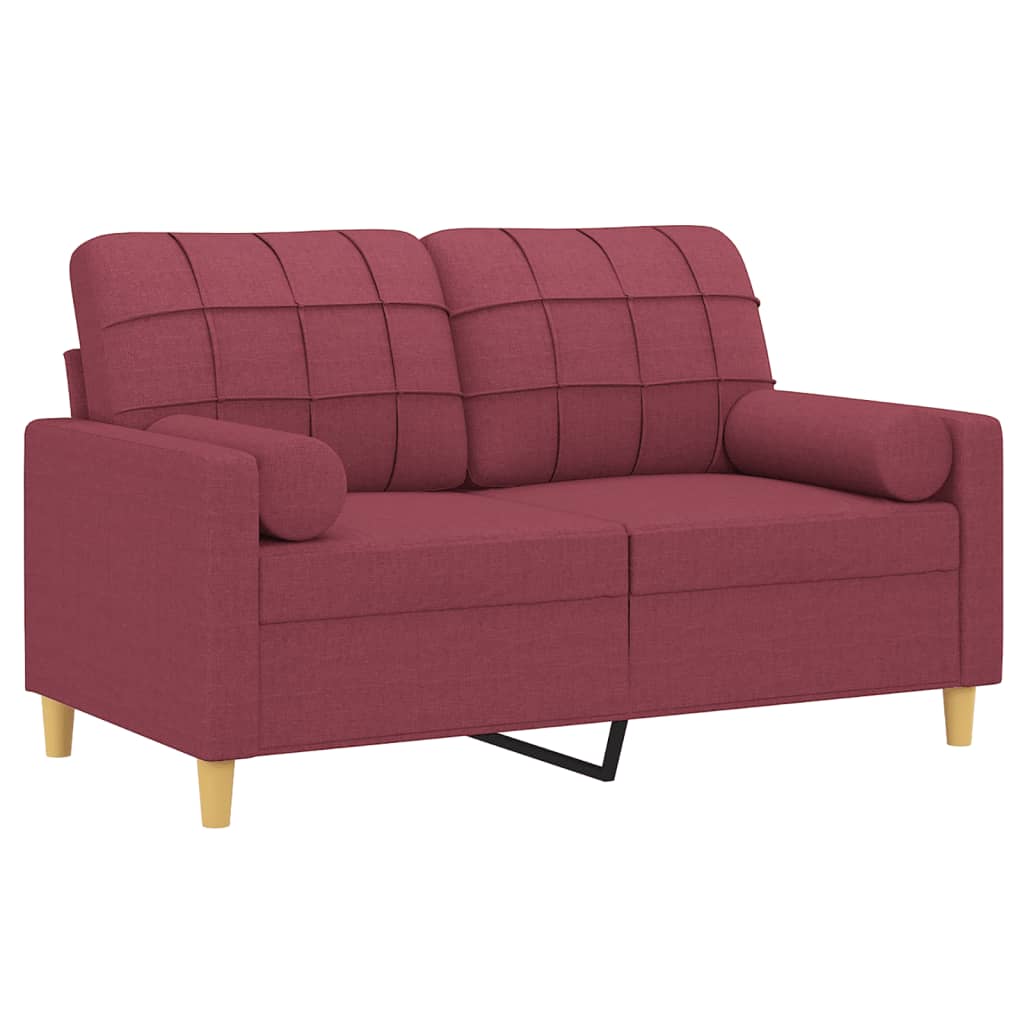 Ralvento - 2-sits soffa med prydnadskuddar vinröd 120 cm tyg