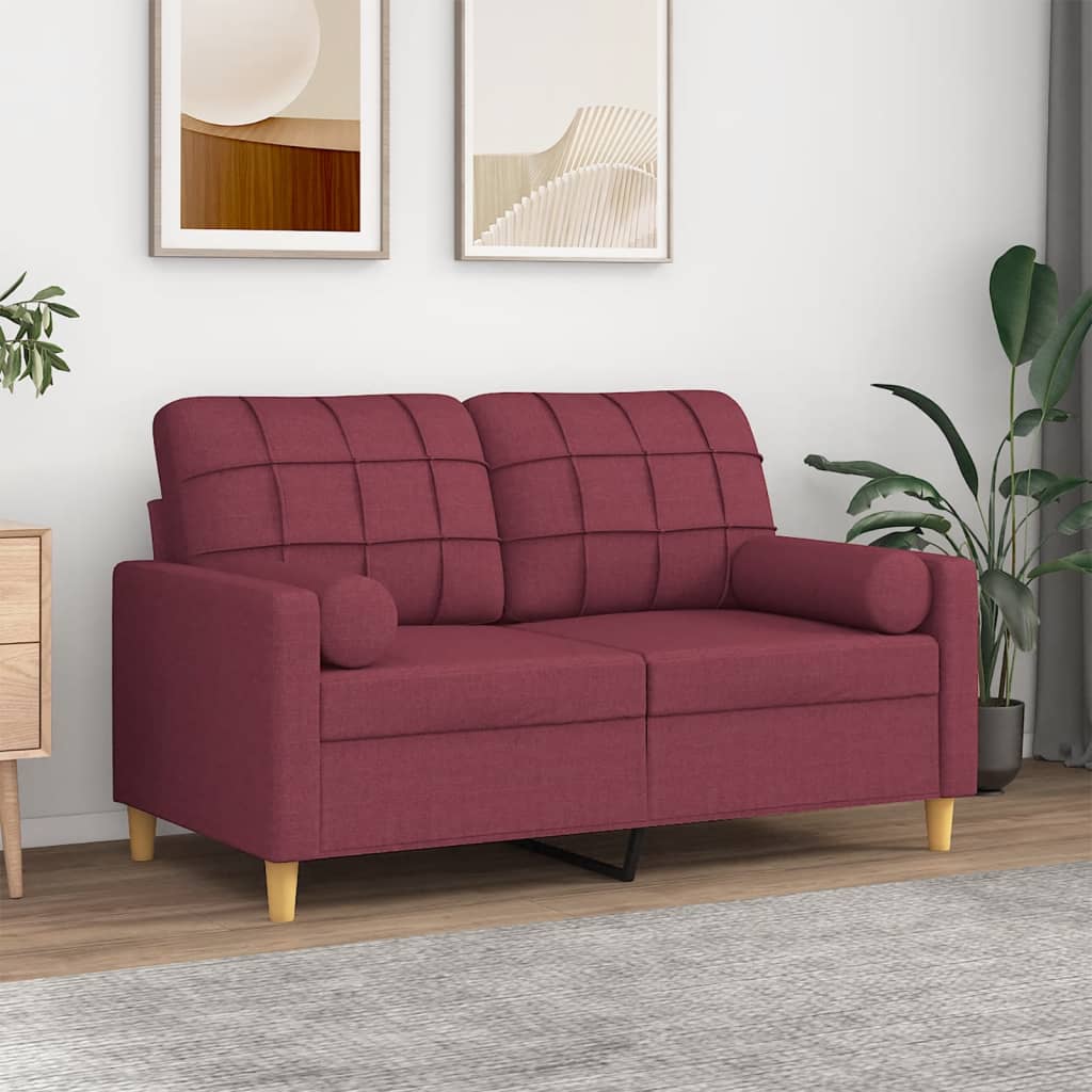 Ralvento - 2-sits soffa med prydnadskuddar vinröd 120 cm tyg