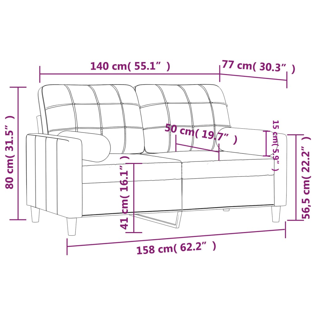 Karien - 2-sits soffa med prydnadskuddar gräddvit 140 cm tyg