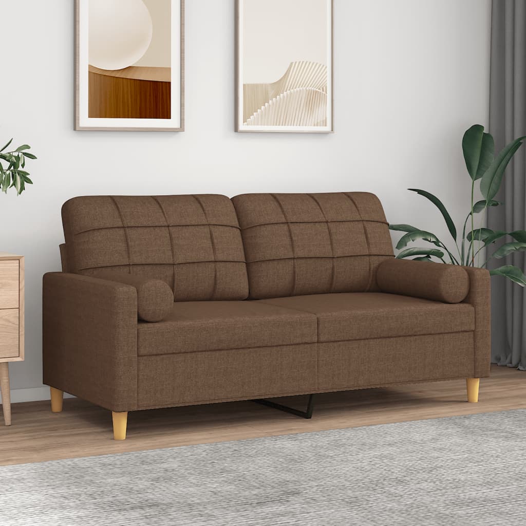 Feriano - 2-sits soffa med prydnadskuddar brun 140 cm tyg