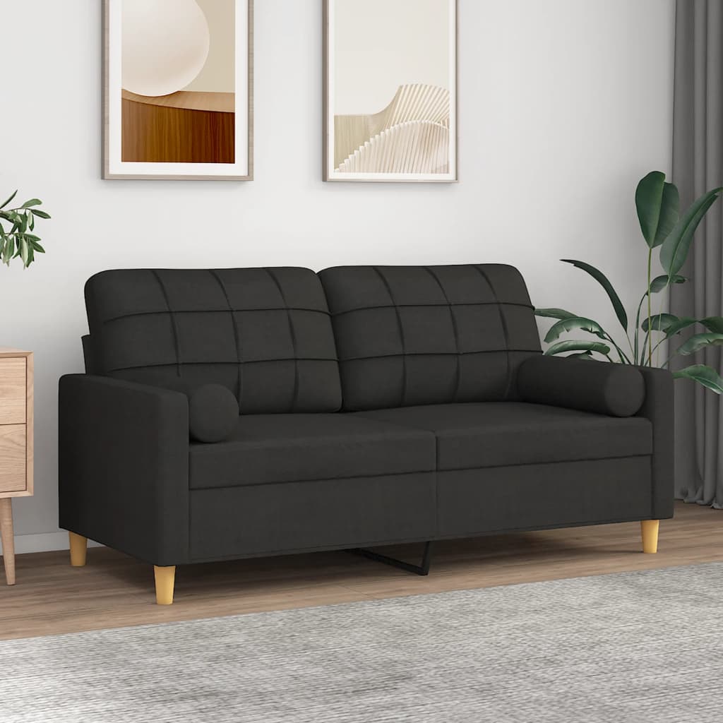 Saviro - 2-sits soffa med prydnadskuddar svart 140 cm tyg