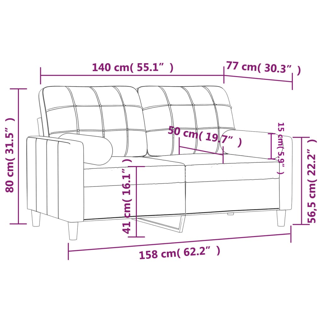 2-sits soffa med prydnadskuddar ljusgul 140 cm tyg