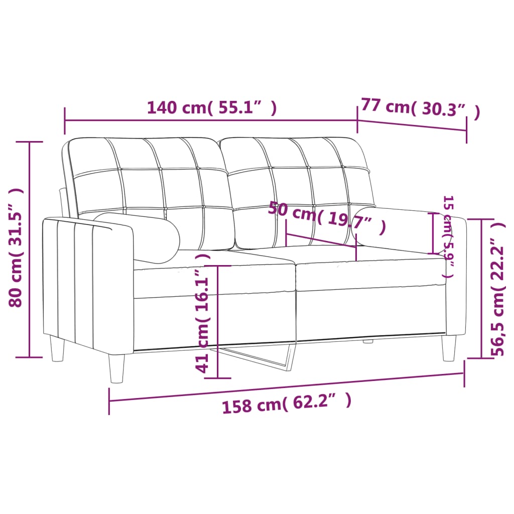 Pallin - 2-sits soffa med prydnadskuddar taupe 140 cm tyg