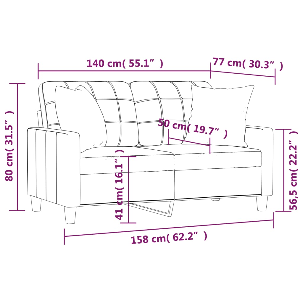 Valmora - 2-sits soffa med prydnadskuddar cappuccino 140 cm konstläder