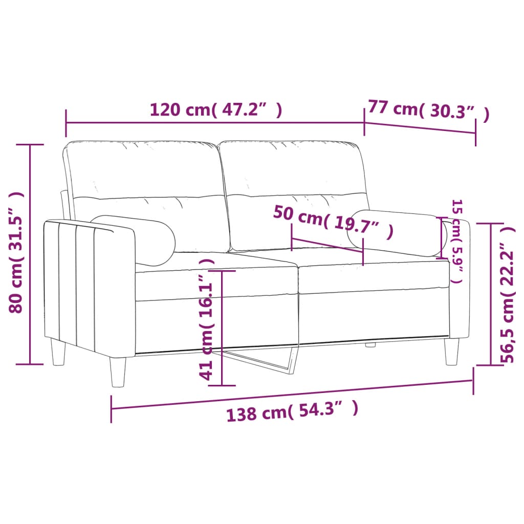 2-sits soffa med prydnadskuddar ljusgul 120 cm tyg