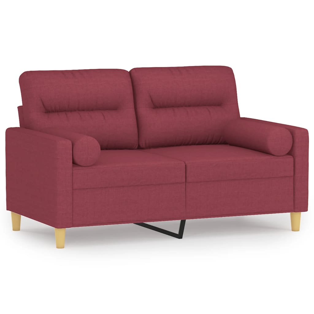 Quinto - 2-sits soffa med prydnadskuddar vinröd 120 cm tyg