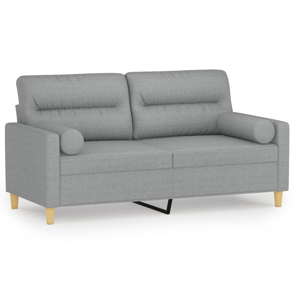 Calerio - 2-sits soffa med prydnadskuddar ljusgrå 140 cm tyg