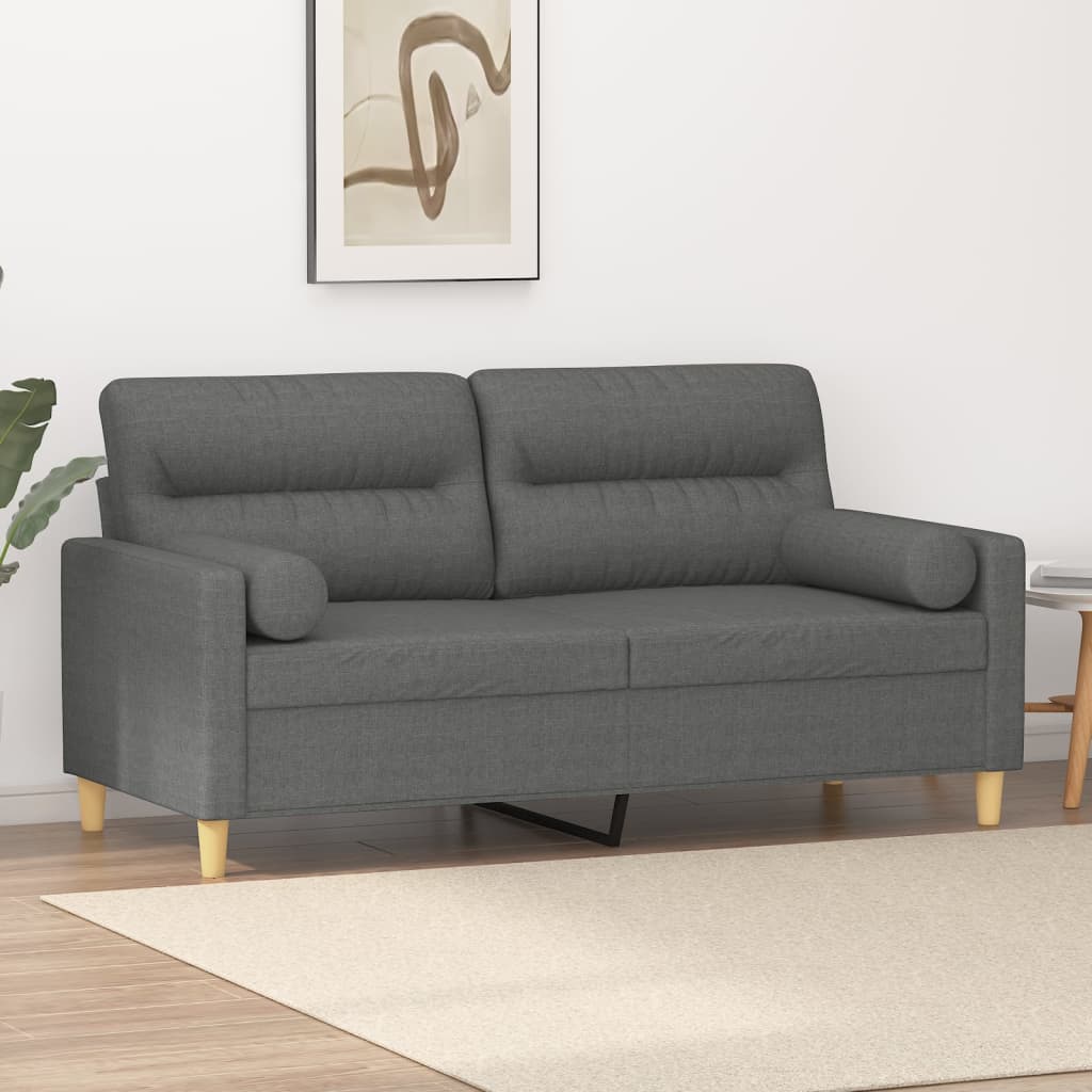 Morvani - 2-sits soffa med prydnadskuddar mörkgrå 140 cm tyg