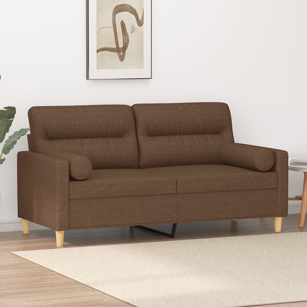 Valoni - 2-sits soffa med prydnadskuddar brun 140 cm tyg
