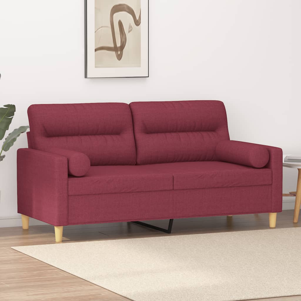 Ivaron - 2-sits soffa med prydnadskuddar vinröd 140 cm tyg