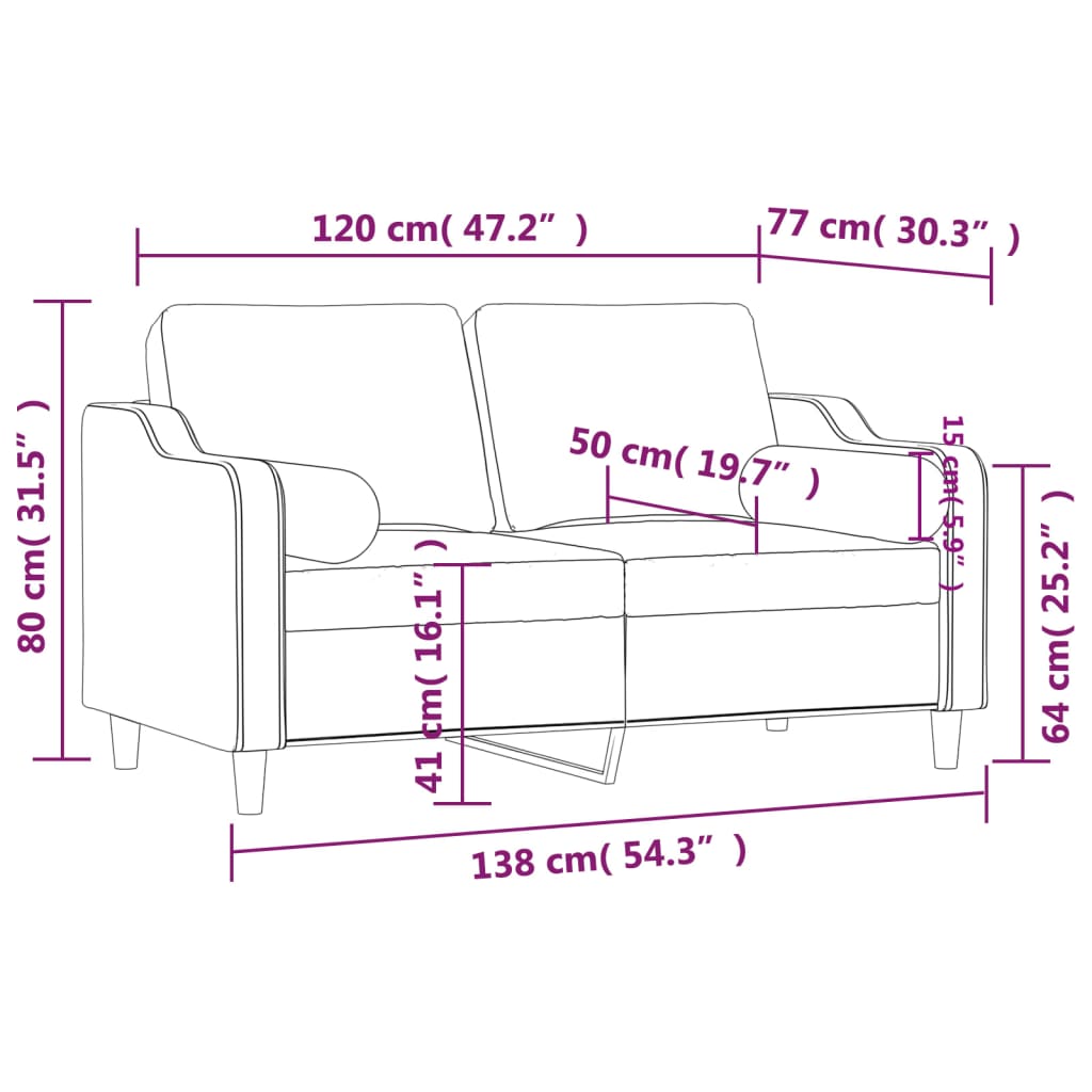 Lunaro - 2-sits soffa med prydnadskuddar gräddvit 120 cm tyg
