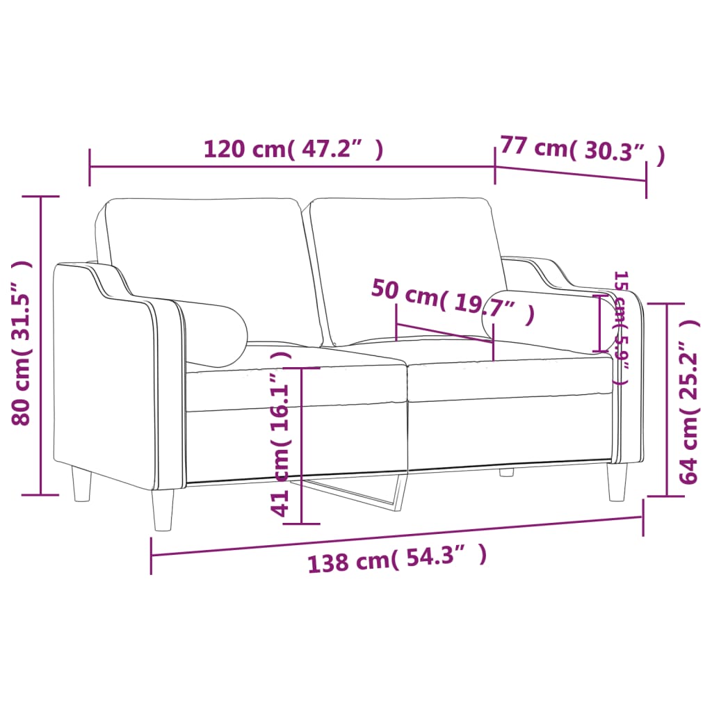 Qessari - 2-sits soffa med prydnadskuddar brun 120 cm tyg
