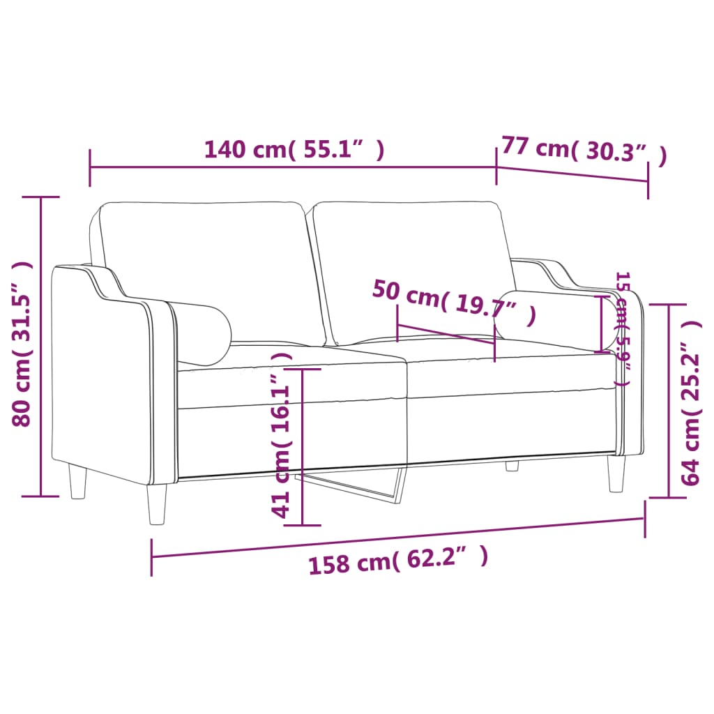 2-sits soffa med prydnadskuddar ljusgrå 140 cm tyg