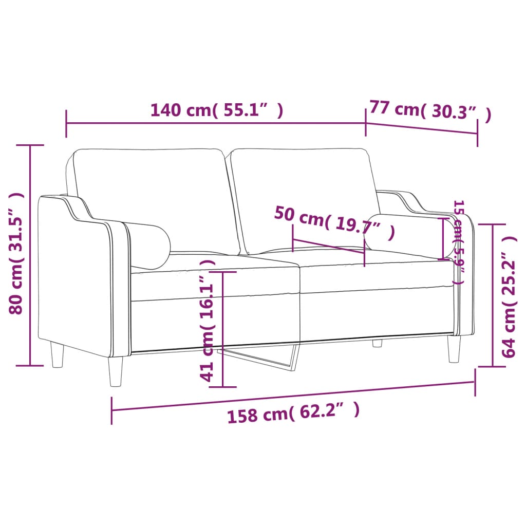 Lorist - 2-sits soffa med prydnadskuddar mörkgrå 140 cm tyg