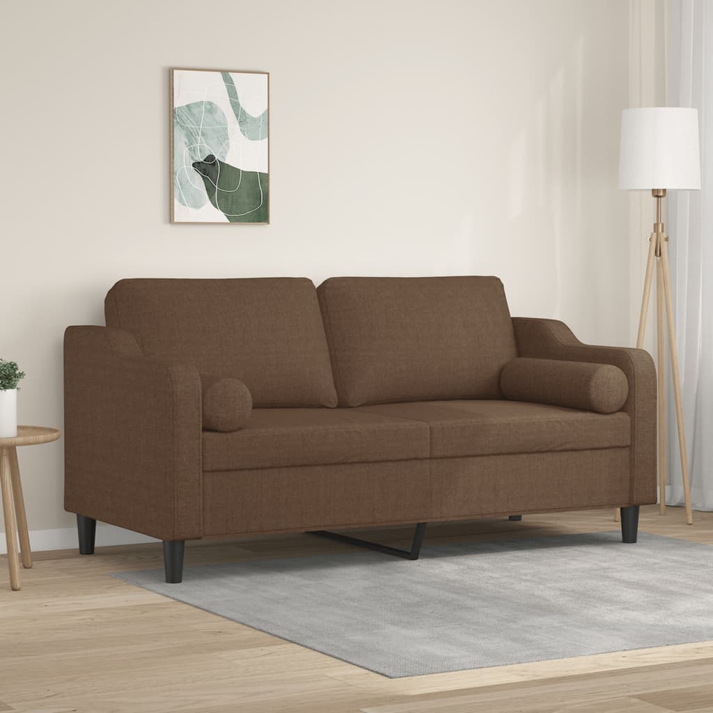 Milvero - 2-sits soffa med prydnadskuddar brun 140 cm tyg