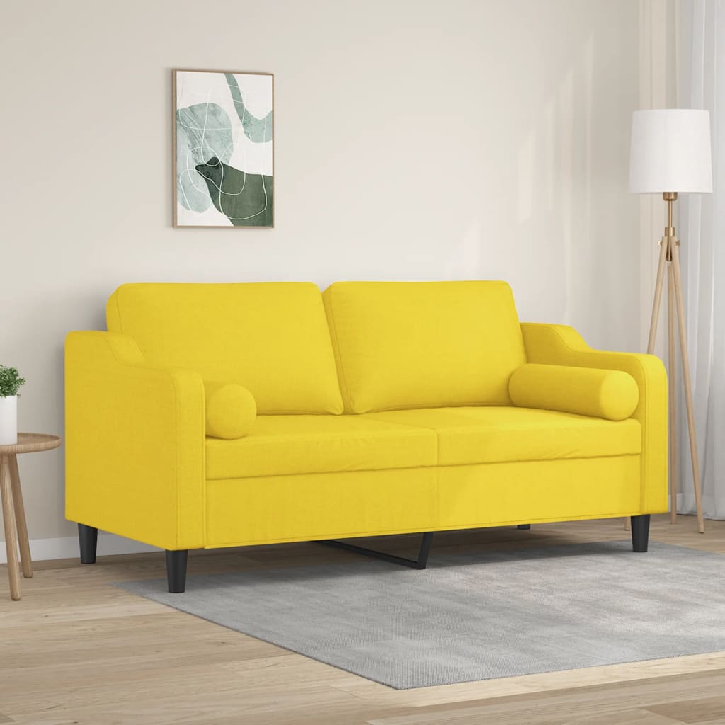 Alibra - 2-sits soffa med prydnadskuddar ljusgul 140 cm tyg