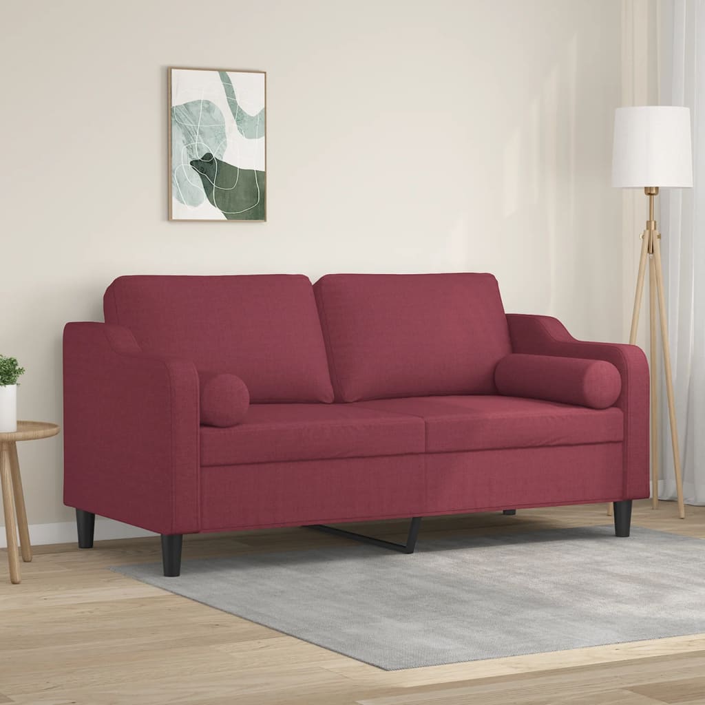Revano - 2-sits soffa med prydnadskuddar vinröd 140 cm tyg