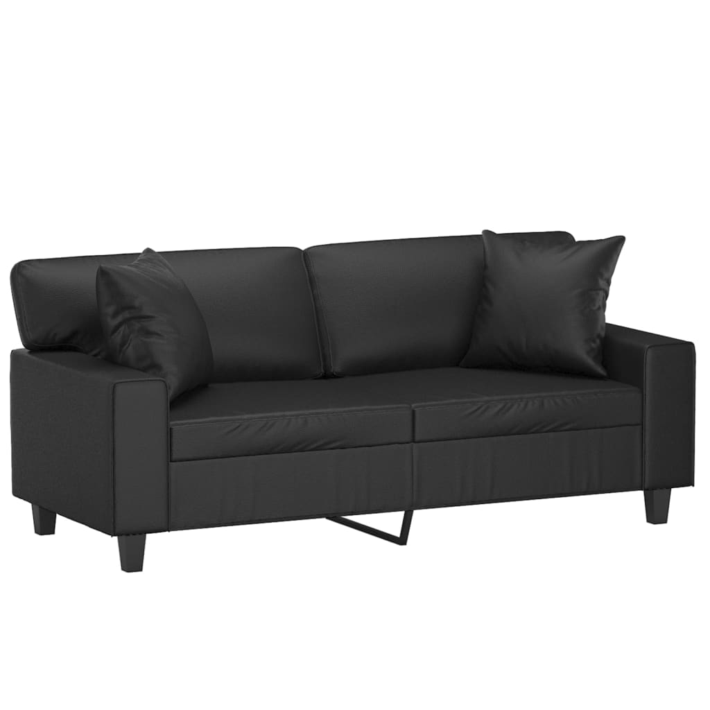 2-sits soffa med prydnadskuddar svart 140 cm konstläder