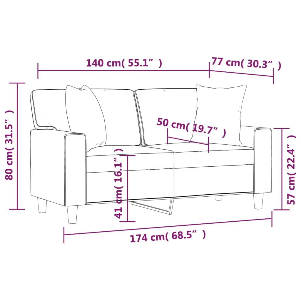 2-sits soffa med prydnadskuddar gräddvit 140 cm konstläder