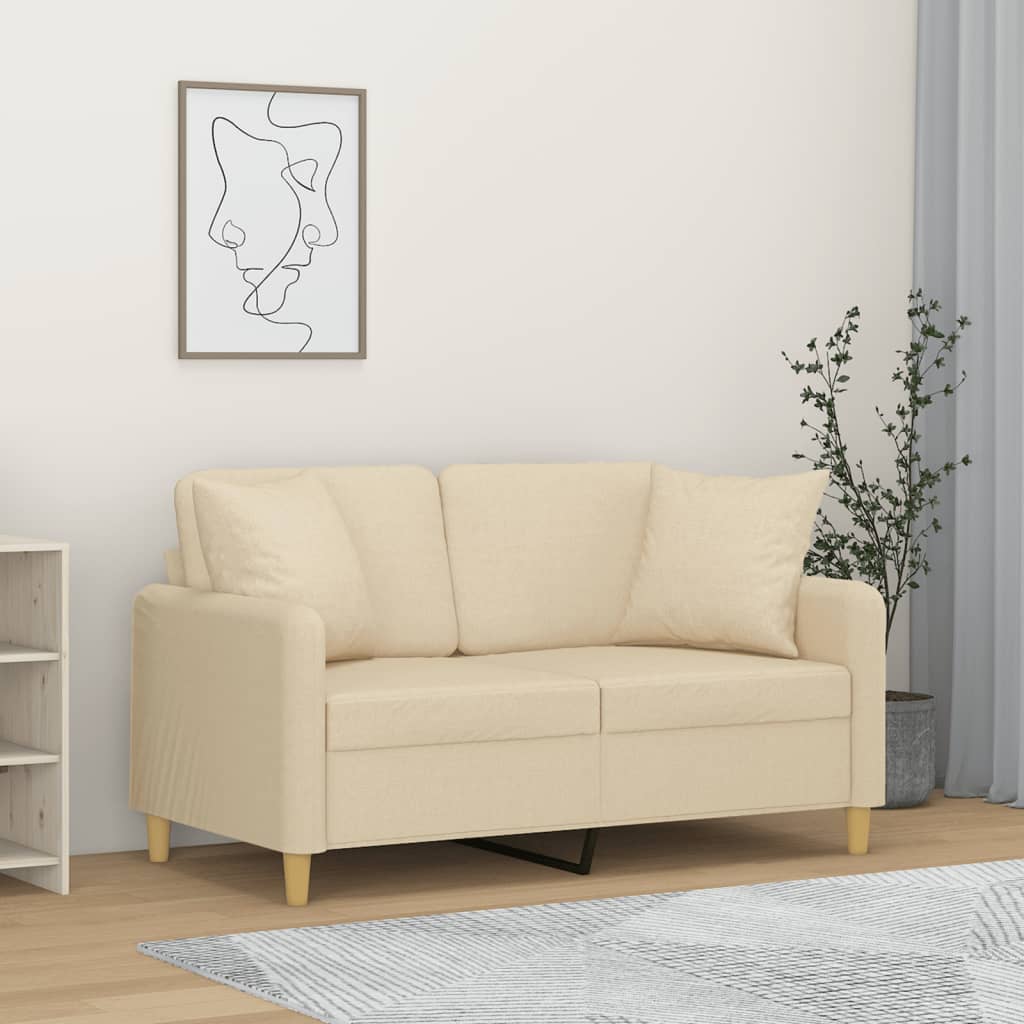 Esmaro - 2-sits soffa med prydnadskuddar gräddvit 120 cm tyg