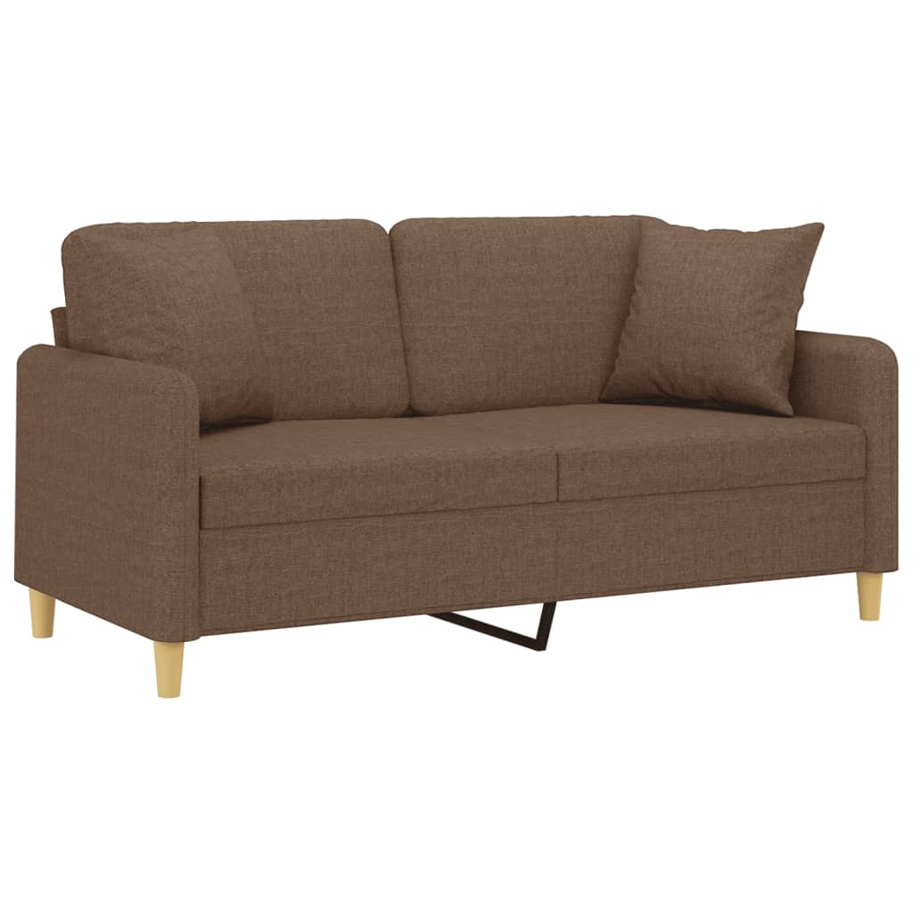 2-sits soffa med prydnadskuddar brun 140 cm tyg
