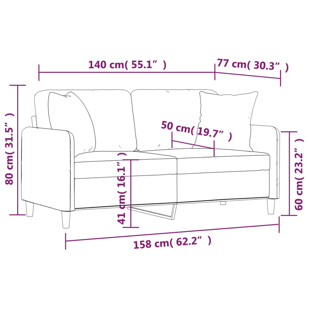 Nevira - 2-sits soffa med prydnadskuddar svart 140 cm tyg