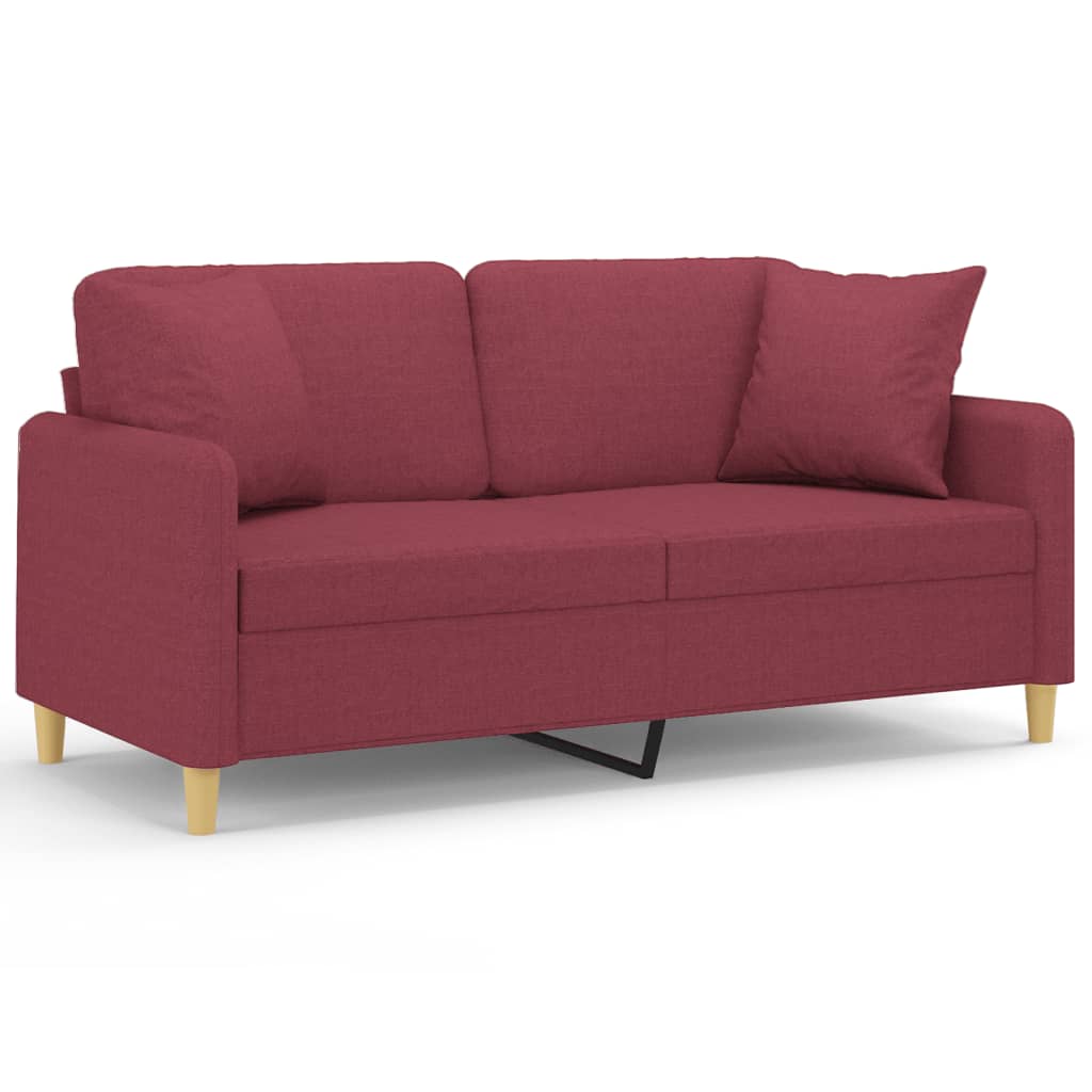 Lomari - 2-sits soffa med prydnadskuddar vinröd 140 cm tyg
