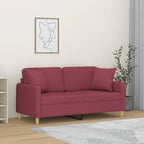 Lomari - 2-sits soffa med prydnadskuddar vinröd 140 cm tyg