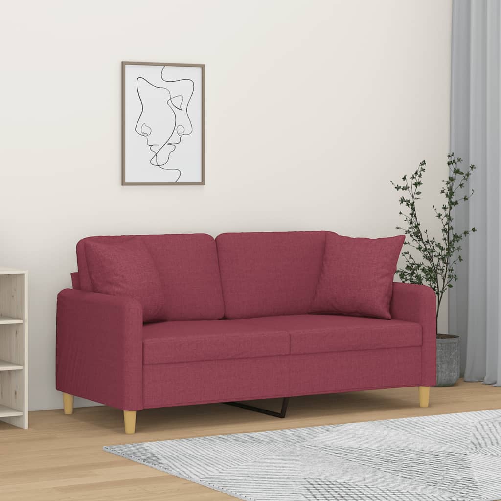 Lomari - 2-sits soffa med prydnadskuddar vinröd 140 cm tyg