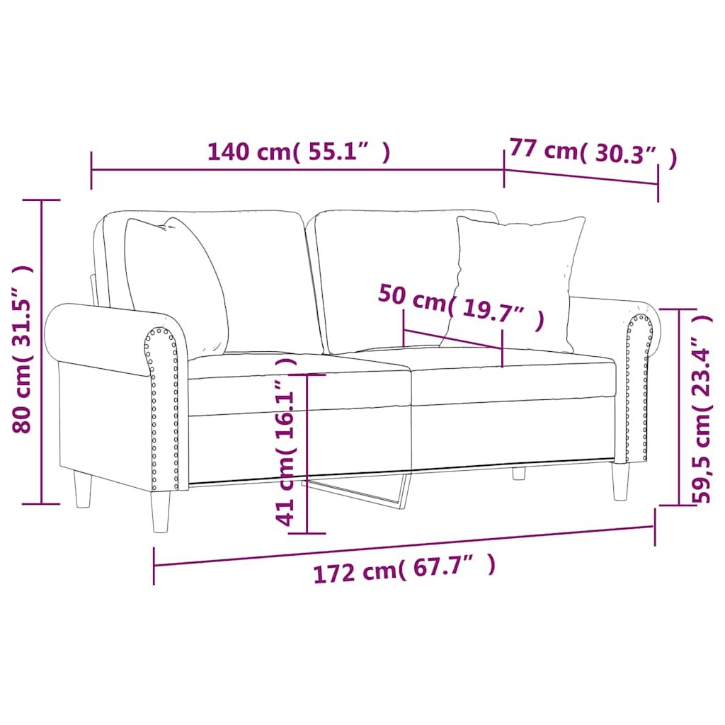 Brenali - 2-sits soffa med prydnadskuddar vinröd 140 cm konstläder