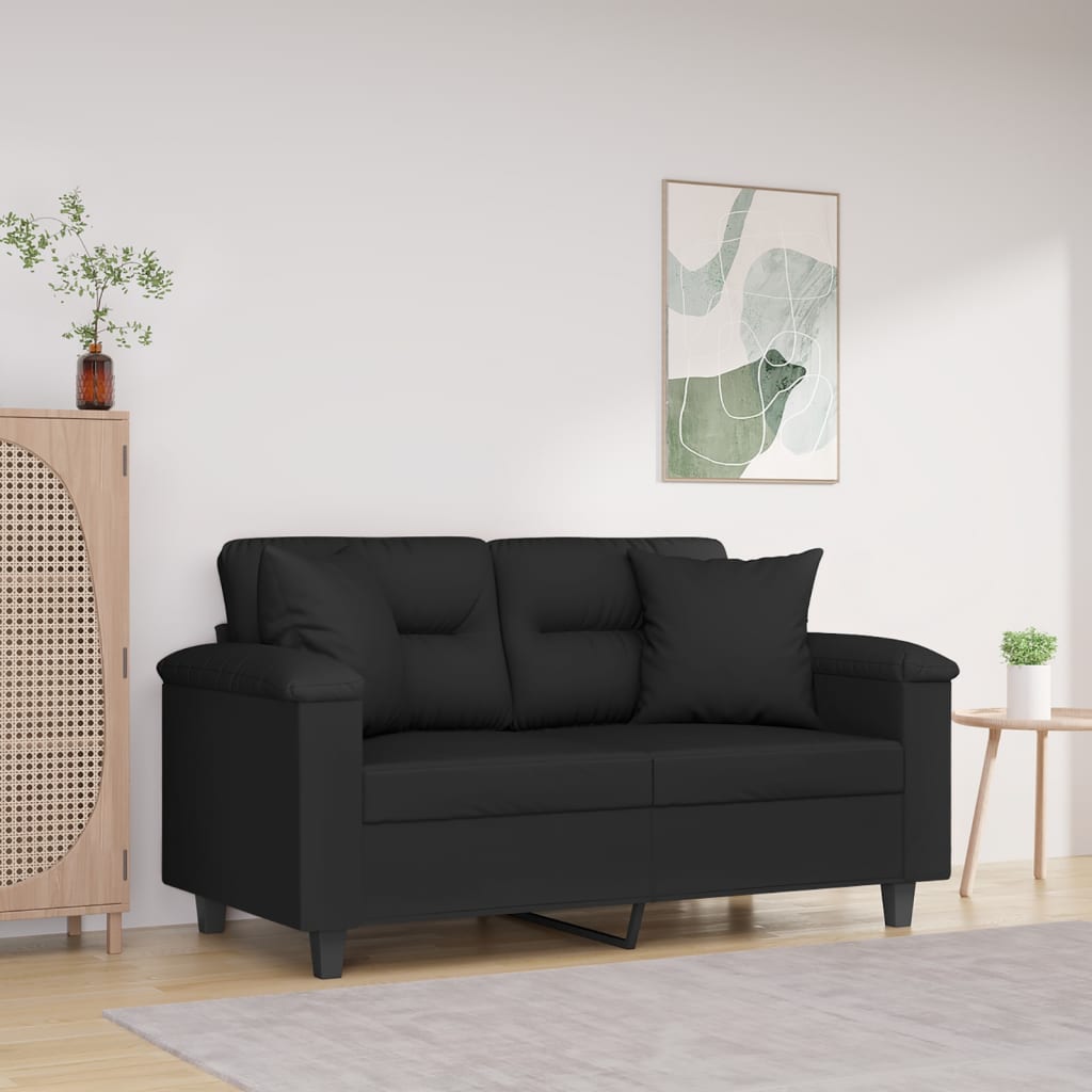 Valoni - 2-sitssoffa med prydnadskuddar svart 120 cm mikrofibertyg