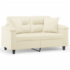 2-sits soffa med prydnadskuddar gräddvit 120 cm konstläder