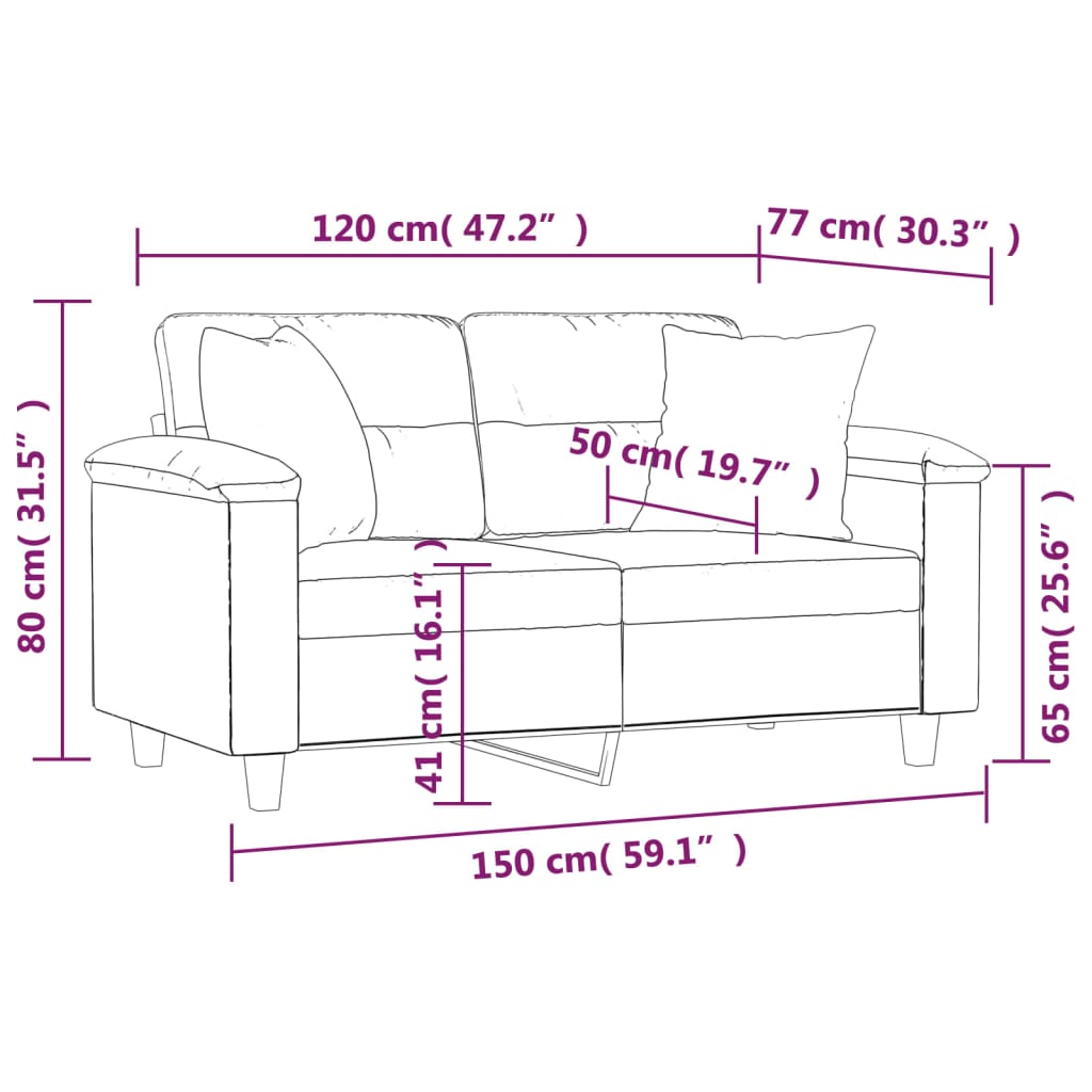 2-sits soffa med prydnadskuddar vinröd 120 cm konstläder