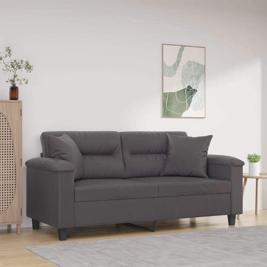 Nostin - 2-sits soffa med prydnadskuddar grå 140 cm konstläder