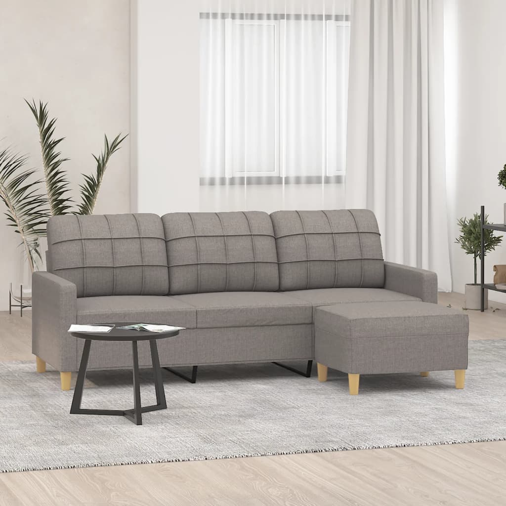 3-sitssoffa med fotpall taupe 180 cm tyg