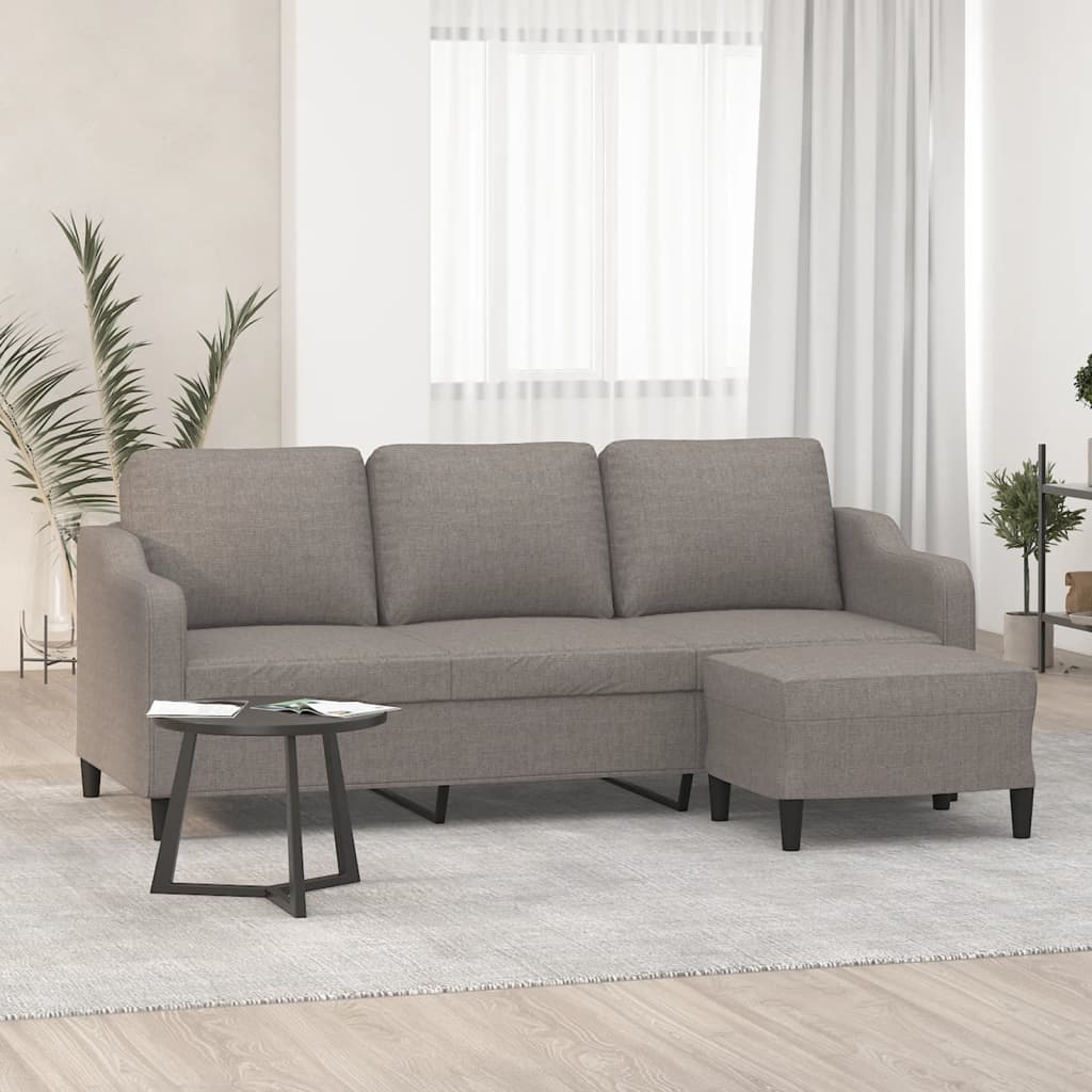 3-sitssoffa med fotpall taupe 180 cm tyg