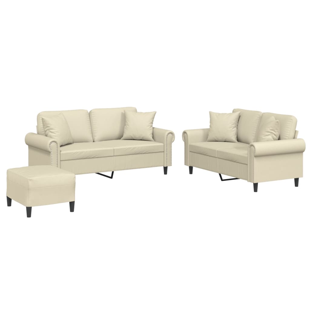Helsinki - Soffgrupp med kuddar 3 delar gräddvit konstläder