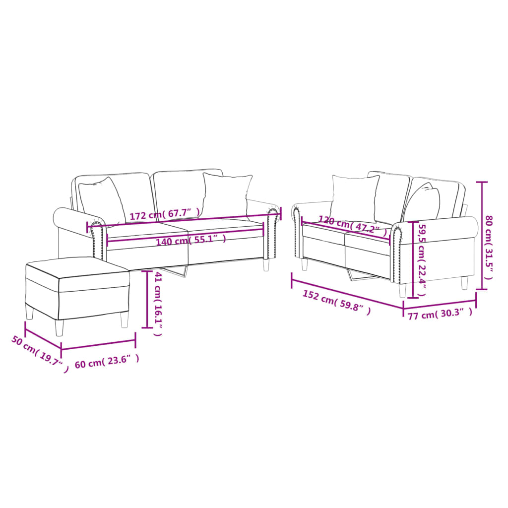 Helsinki - Soffgrupp med kuddar 3 delar gräddvit konstläder