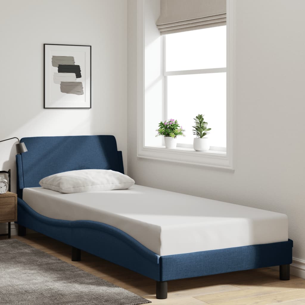 Bed Frame with Headboard "Dover" Blue 80x200 cm Fabric