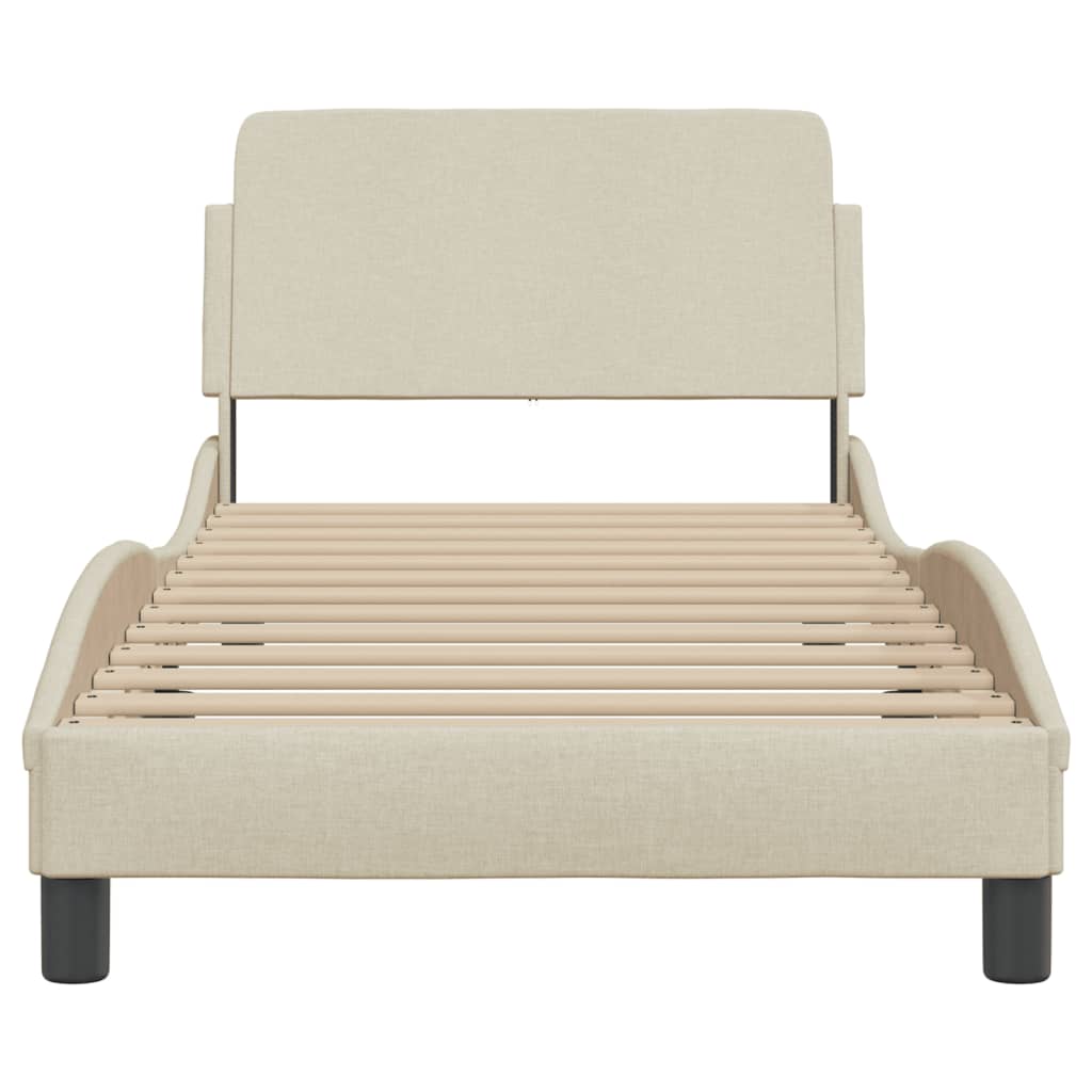Bed Frame with Headboard "Dover" Cream 90x190 cm Fabric