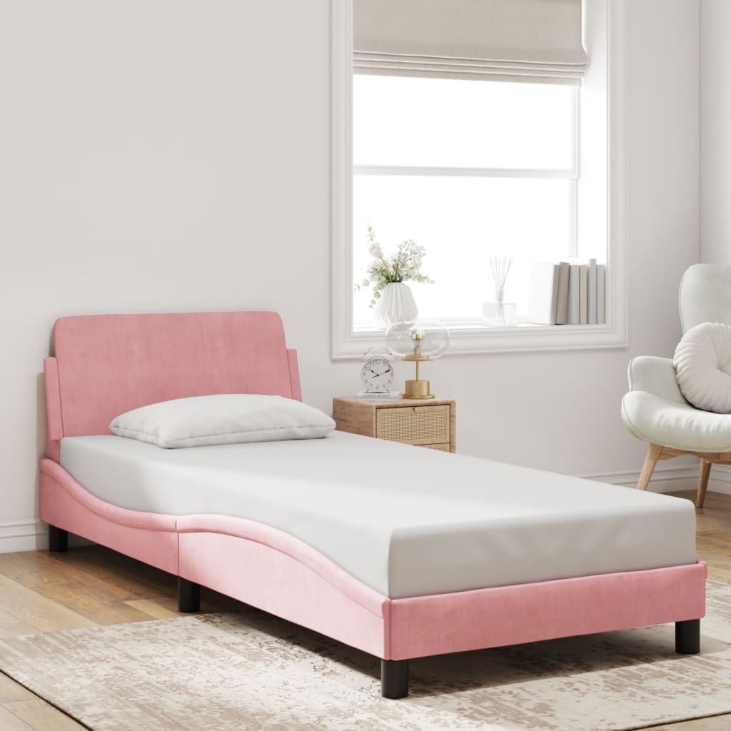 Bed Frame with Headboard "Dover" Pink 90x190 cm Velvet