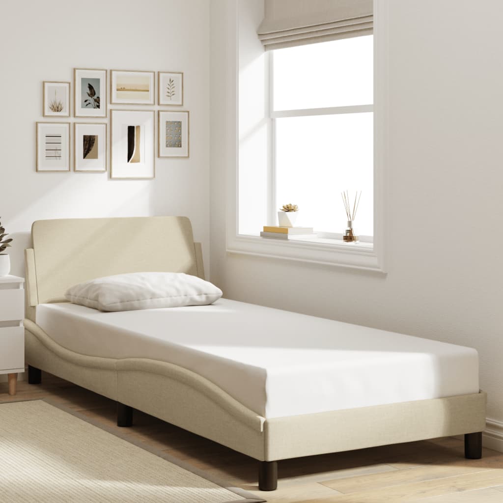Bed Frame with Headboard "Dover" Cream 90x200 cm Fabric