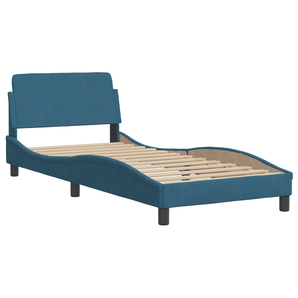 Bed Frame with Headboard "Dover" Blue 90x200 cm Velvet