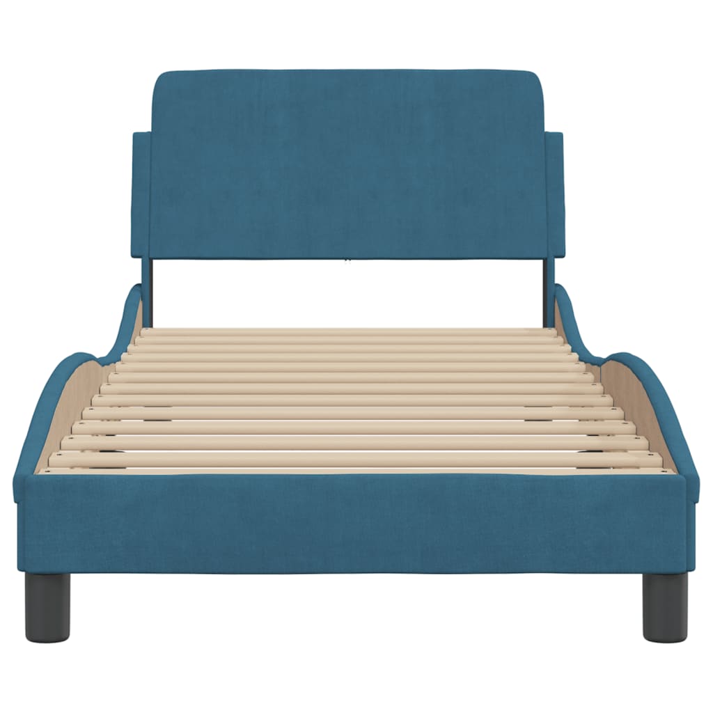 Bed Frame with Headboard "Dover" Blue 90x200 cm Velvet