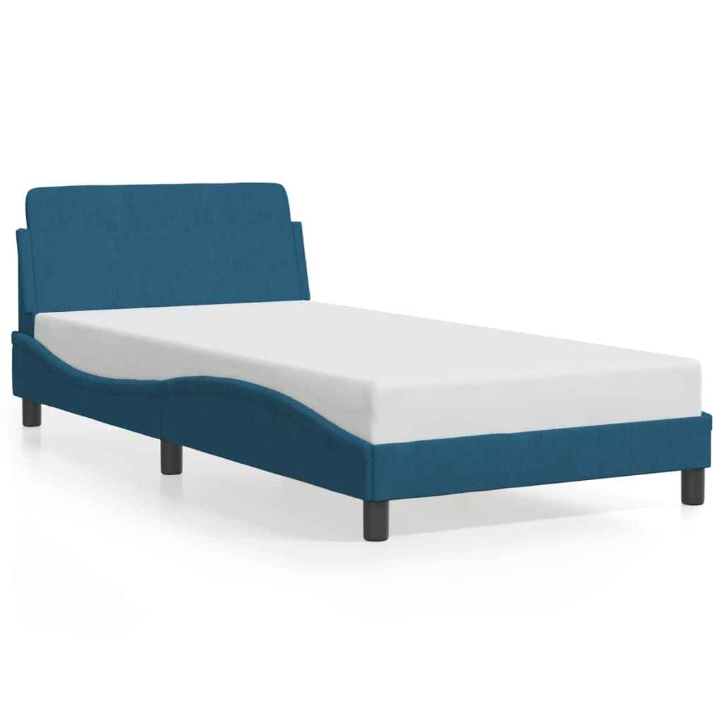 Bed Frame with Headboard "Dover" Blue 100x200 cm Velvet