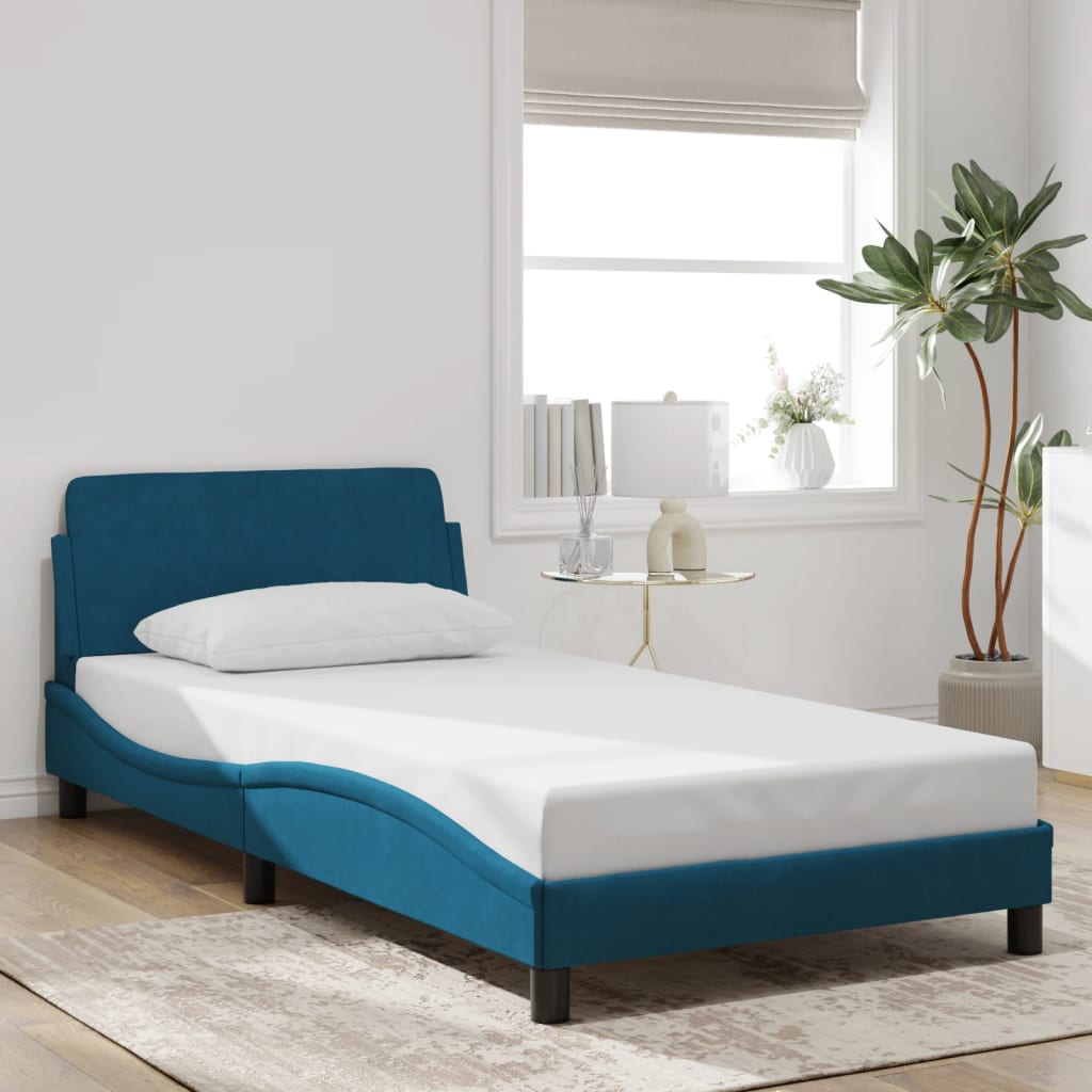 Bed Frame with Headboard "Dover" Blue 100x200 cm Velvet
