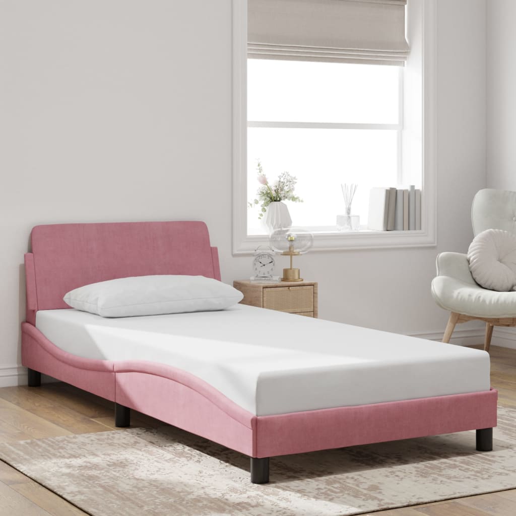 Bed Frame with Headboard "Dover" Pink 100x200 cm Velvet