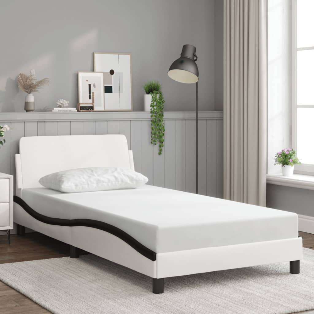 Bed Frame "Dover" White&Black 100x200 cm Faux Leather