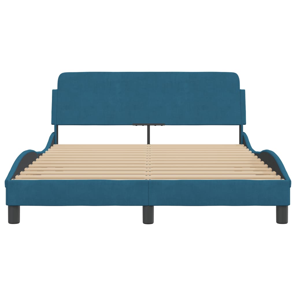 Bed Frame with Headboard "Dover" Blue 120x200 cm Velvet